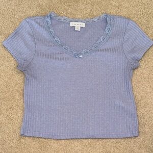 Topshop Light Blue Ribbed Short Sleeve Tee